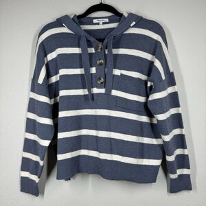 Madewell Striped Olney Henley Hoodie Sweater Blue White Stripe Women’s Medium
